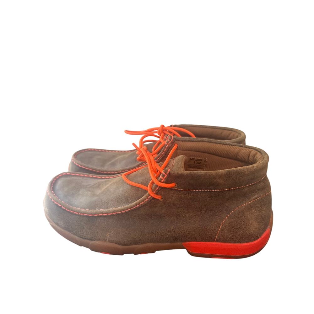 Twisted X Men's Chukka Driving Mocs in Bomber Brown and Neon Orange 12M w